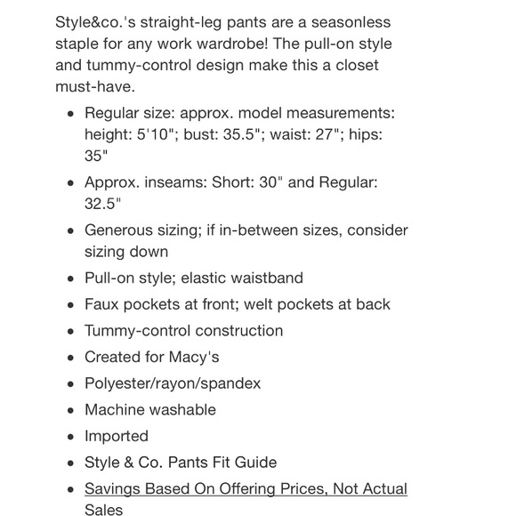 NWT Style &Co Brown Straight Leg Trouser Slacks Pant - Picture 6 of 6